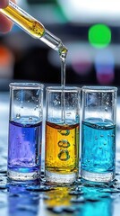 Poster - A person gracefully pouring vibrantly colored liquid into a clear glass creating a stunning effect