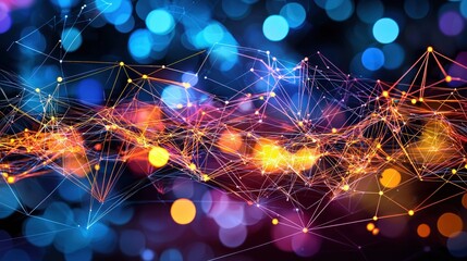 Poster - Complex network of interconnected lines and nodes representing a digital web of information