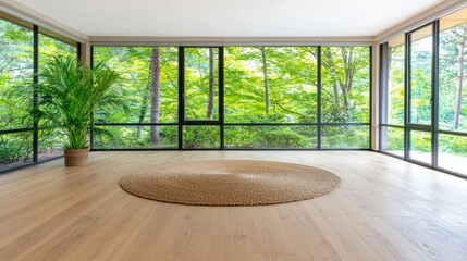 Poster - Stylish living room showcasing a large round rug as a central feature enhancing the cozy atmosphere