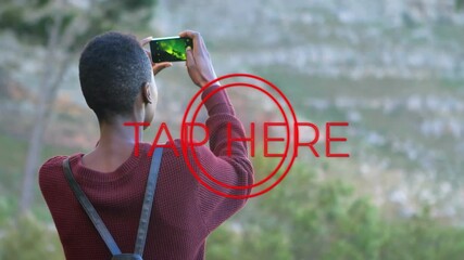 Poster - Taking photo with phone, person capturing animation with TAP HERE overlay