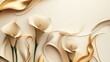 © tiantian - Elegant 3D Floral Background Featuring Golden Calla Lilies with Stucco Stems and Leaves, Perfect for Sophisticated Designs