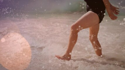 Poster - Running through shallow water, person with animation of light and network overlay