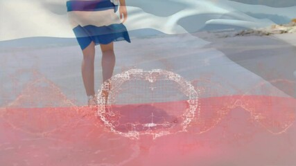 Poster - Person walking on beach with digital network animation overlaying scene