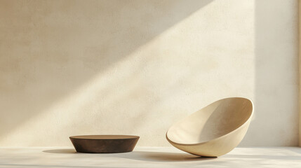 Poster - Modern Minimalist Furniture in Neutral Tones with Natural Lighting and Textured Background