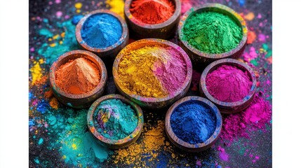 Poster - Collection of colorful powders in various containers ready for use in art and craft projects