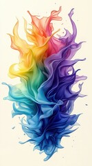 Poster - Bright rainbow colored liquid swirling elegantly in a clear glass container against a white background