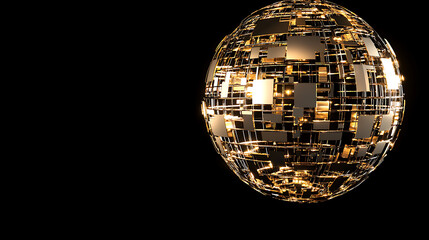 Poster - Futuristic abstract sphere digital space 3d render dark environment close-up view technology concept