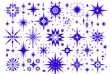 Poster - Celestial Cluster: An intricate collection of stylized stars, each radiating unique light and form, meticulously crafted with precision and attention to detail. 
