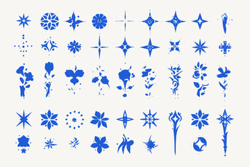 Fototapete - Blue Design Elements: A visually captivating collection of diverse blue design elements, ranging from intricate starbursts and floral patterns to geometric shapes.