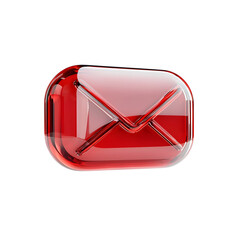 Poster - A close up 3D rendered image of a red glass UI email envelope icon with a soft iridescent glow and a reflective crystal like surface showcasing a futuristic and elegant digital interface design