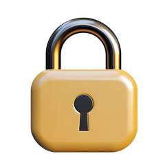 Aufkleber - Close up of a sleek and shiny yellow padlock icon featuring a biometric verification symbol designed with smooth rounded edges for a high tech security appearance