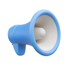 Fototapete - Minimalistic 3D rendered blue and white megaphone icon with a clean transparent background representing communication broadcasting and public announcements