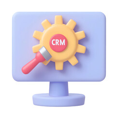 Poster - Minimalist 3D icon of a CRM Customer Relationship Management system displayed on a professional computer monitor with a clean and structured UI