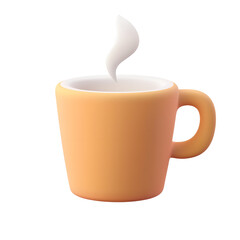 Poster - A simple elegant orange ceramic coffee cup with smooth lines and floating steam against a clean transparent background