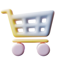 Aufkleber - A visually striking and minimalist 3D rendering of a shopping cart icon featuring a sleek curved structure and precisely crafted wheels for a modern professional UI design