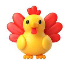 Poster - A whimsical 3D rendered icon of a simplified cartoonish chicken with a balanced symmetrical arrangement of vibrant red feathers ideal for use in website or app user interface designs