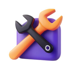 Poster - A professional 3D render of a simple and structured toolkit icon displaying a perfectly balanced crossed pencil and wrench on a white transparent background