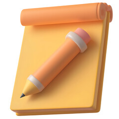 Poster - A clean modern 3D rendering of a paperwork icon featuring a diagonal pencil on a structured paper sheet symbolizing editing and writing functionality for professional UI and web design applications