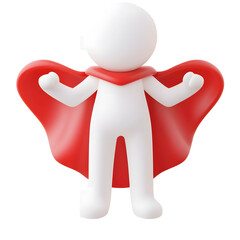 Aufkleber - Minimalist 3D rendered icon depicting a heroic figure standing with hands on hips showcasing a clean and structured UI element with a dynamic red cape