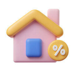 Aufkleber - Minimalist 3D icon featuring a stylized house shape with a highlighted percentage symbol representing financial calculations loan applications and property pricing in a clean modern design