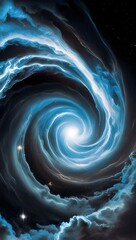 Wall Mural - A swirling vortex of vibrant blue and white hues creates a captivating visual of cosmic energy. The center glows intensely, resembling the heart of a swirling galaxy amidst a star-speckled backdrop.