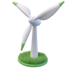 Aufkleber - A close up structured 3D visualization of a white and green wind turbine with a simple modern design suitable for use as a UI icon or in sustainable energy related digital projects