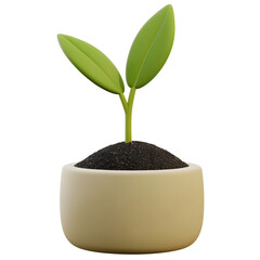 Poster - A young green sprout plant emerging from dark soil and placed in a sleek round white ceramic pot depicting the natural process of growth and renewal in a simple minimalist style