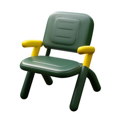 Poster - Minimalist portable camping chair with a simple yet comfortable design featuring a green plastic body and yellow armrests for versatile outdoor use