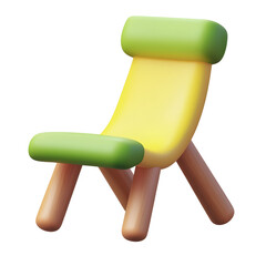 Fototapete - Vibrant 3D of a minimalist modern camping chair or seat with a wooden frame and bright green and yellow fabric