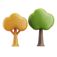 Fototapete - Two abstract geometric tree shapes with green and yellow canopies creating a clean and minimalist visual design