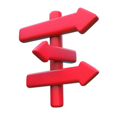 Leinwandbilder - Minimal 3D of intersecting red plastic directional signs pointing in various directions creating a simple and clean web user interface UI icon on a transparent background