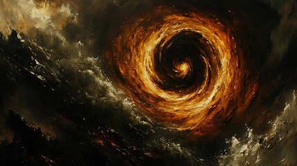 Wall Mural - fiery vortex swirling in dark clouds.
