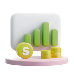 Fototapete - Minimalist 3D of a wealth building symbol featuring a green and yellow statistical chart stacked coins balanced on a financial hand icon representing growth savings and successful investment