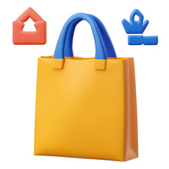 Leinwandbilder - Stylized 3D of a yellow plastic shopping bag with geometric shapes and a minimal digital design aesthetic