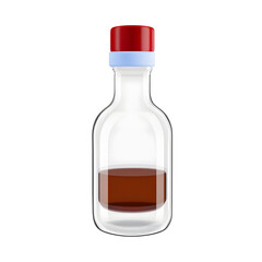 Poster - Close up photography of a transparent glass bottle with a red cap used as a minimalist UI icon or product design element against a white background