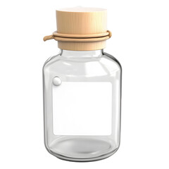 Poster - A clean transparent glass bottle with a simple wooden cap used as a minimalist design element or icon for a website or digital interface