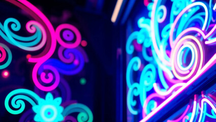 Poster - Radiant Neon Spirals: An Abstract Dance of Vivid Color on Dark Canvas