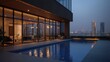© Cozirlax - Luxurious Rooftop Lounge with Pool and City Skyline at Dusk in a High-Rise Building