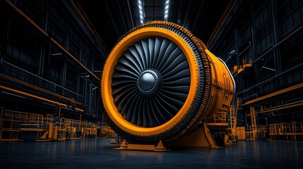 Poster - An industrial shot of a large jet engines massive structure