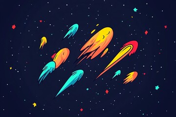 Poster - Colorful celestial objects flying through a star filled outer space