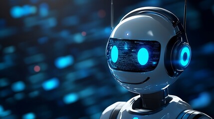 Poster - 3d rendering humanoid robot in the city at night with bokeh