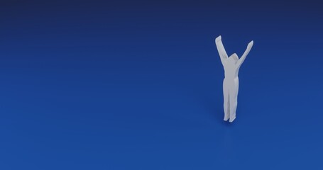 Poster - Isolated realistic white woman stretches symbol with shadow. Located on the right side of the scene. 3d illustration on transparent background