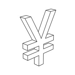 Poster - The outline of a large yuan symbol is made with black lines. 3D view of the object in perspective. Vector illustration on white background