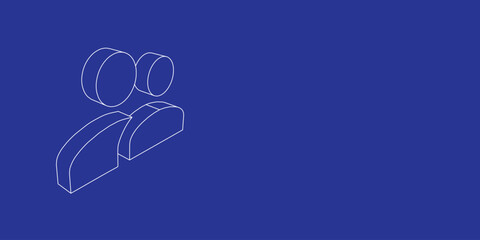 Poster - The outline of a large group symbol made of white lines on the left. 3D view of the object in perspective. Vector illustration on indigo background
