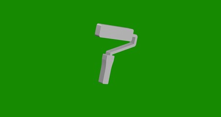 Poster - Isolated realistic white paint roller symbol front view with shadow. 3d illustration on green chroma key background