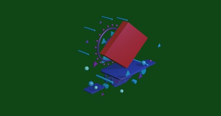 Poster - red rhombus symbol on a pedestal of abstract geometric shapes floating in the air. abstract concept 