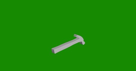 Poster - Isolated realistic white hammer symbol front view with shadow. 3d illustration on green chroma key background