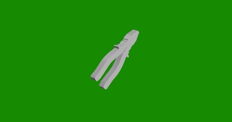 Poster - Isolated realistic white pliers symbol front view with shadow. 3d illustration on green chroma key background