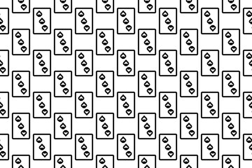 Poster - Seamless pattern completely filled with outlines of Three of Spades playing cards. Elements are evenly spaced. Illustration on transparent background