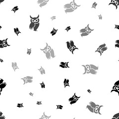 Poster - Seamless vector pattern with owl symbols, creating a creative monochrome background with rotated elements. Illustration on transparent background
